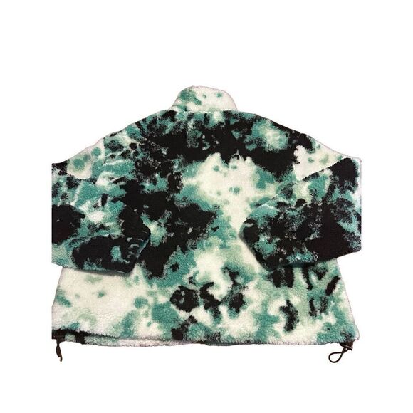 No Fear x H&M Women Jacket Green Tie Dye Sherpa Full Zip Logo Oversized Sz M - Picture 4 of 9